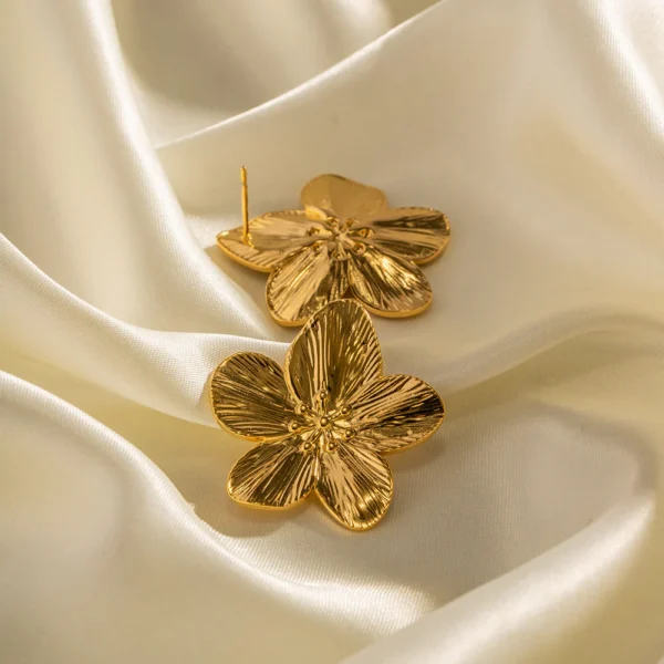 18K Gold Plated Stainless Steel Petals Earrings - Image 2