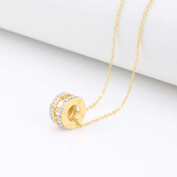 Stainless Steel 18K Gold Plated Roller Round Necklace - Image 3