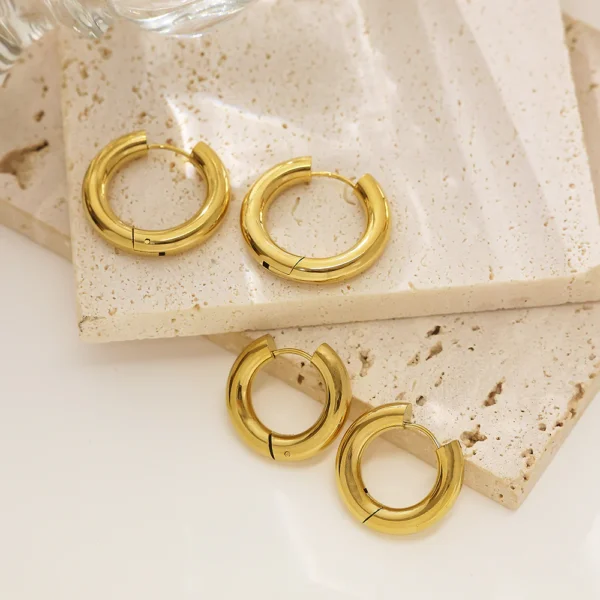 Stainless Steel 18K Gold Plated Round Earrings